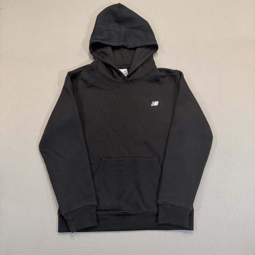New Balance Hoodie Size L (14/16) Black Logo Pullover Fleece Pocket
